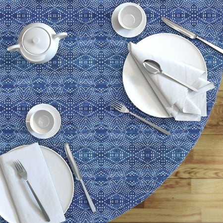 Geometric Shibori Round Tablecloth Indigo Shibori by sewindigo Diamonds Cotton Sateen Circle Tablecloth by Spoonflower